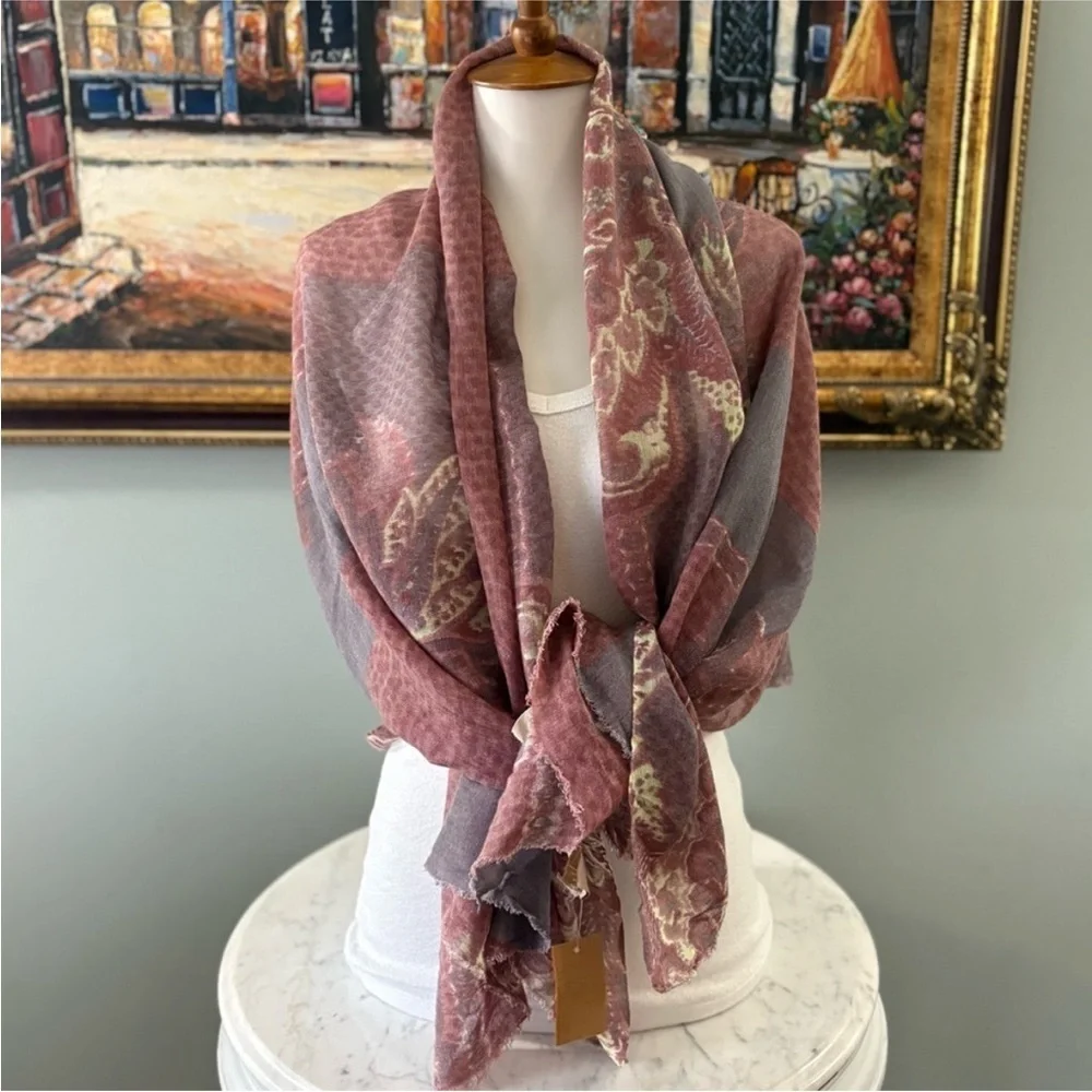 Nalini Originals 100% Wool Oversized Scarf Wrap Shawl NWT Floral Paisley